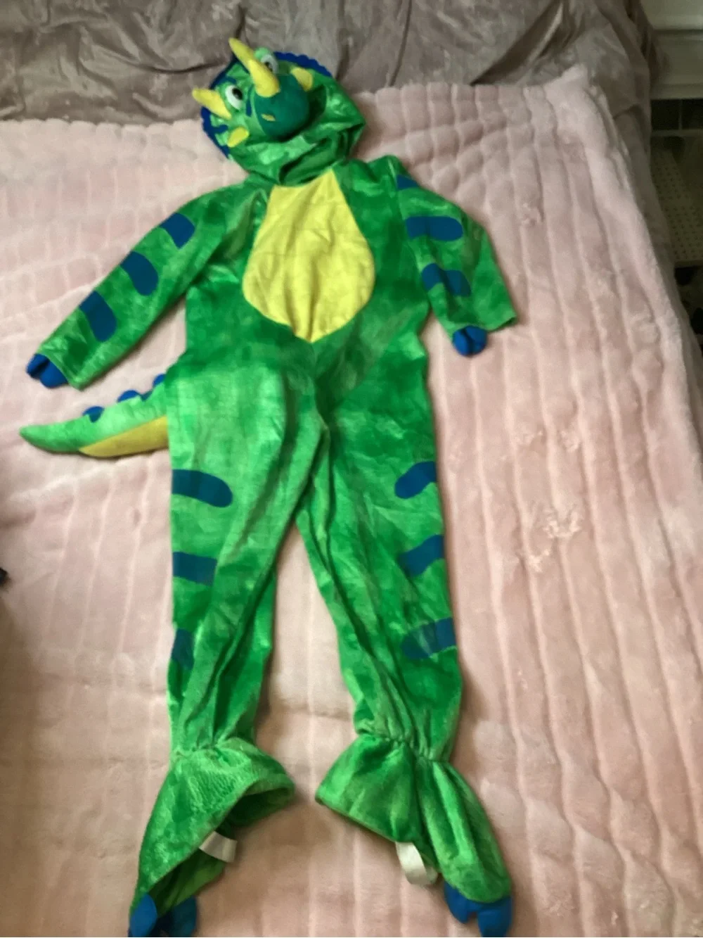 Kids Green Triceratops Hooded Costume with Yellow Belly